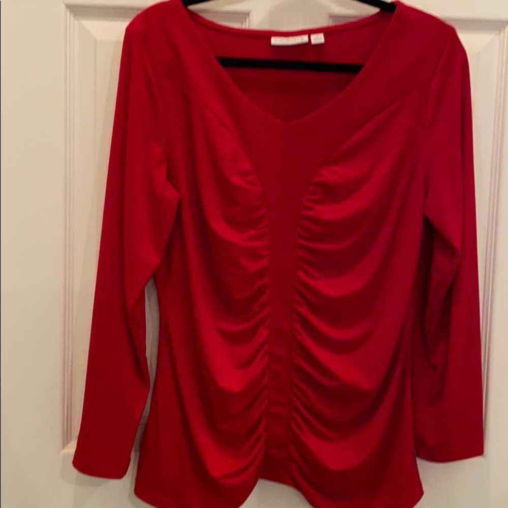 Susan Graver Red Ruched Front Blouse with Stretch
